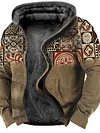 Men's Fleece Jacket Full Zip Hoodie Fleece Hoodie Sherpa Jacket Denim Blue Blue Yellow Camel Orange Hooded Tribal Graphic Prints Zipper Print Casual Daily Sports 3D Print Fleece Basic Designer Casual-KZyou