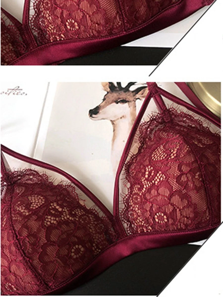 Sexy Lace Thin Section Gathering Nipple Underwear Set