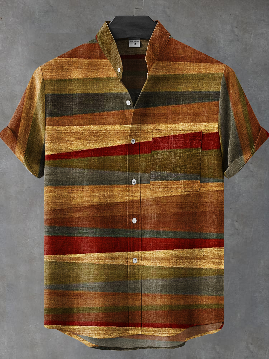 Stripes Retro Art Print Casual 100% Cotton Shirt