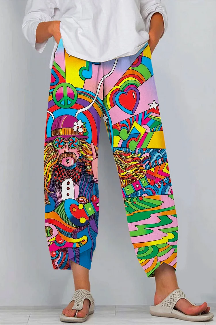 🔥kukelife🔥Hippie Music Guitar Print Casual Pants