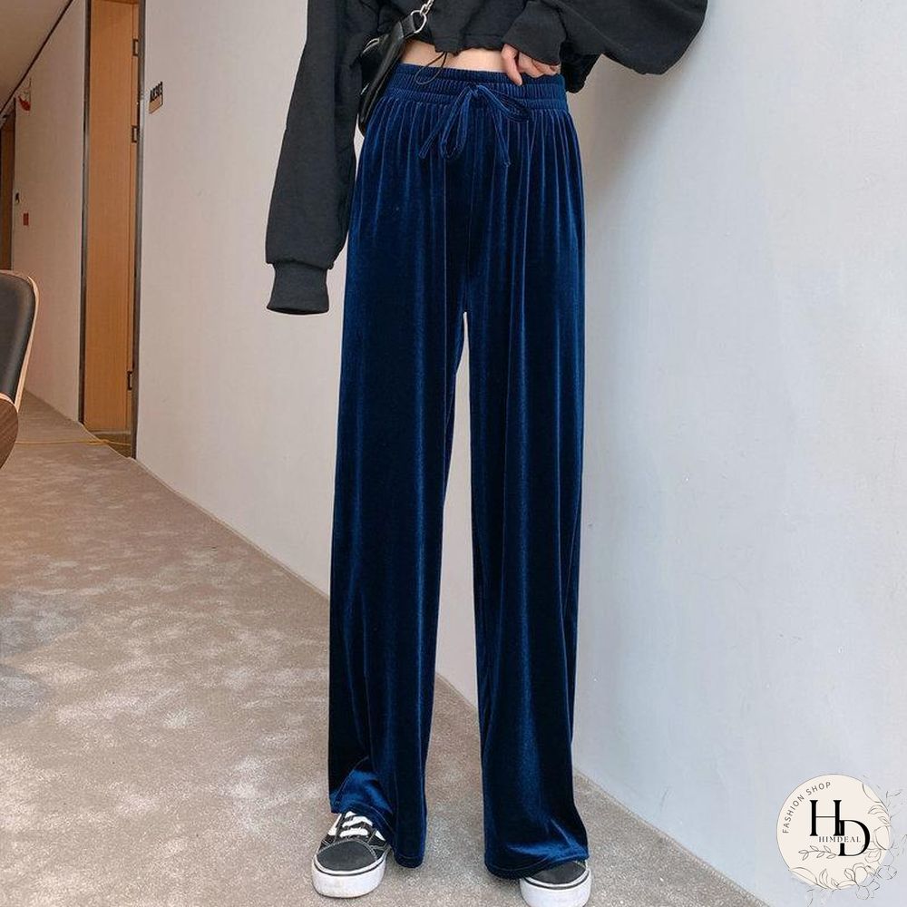 Elastic Waist Plain Loose Velvet Pants