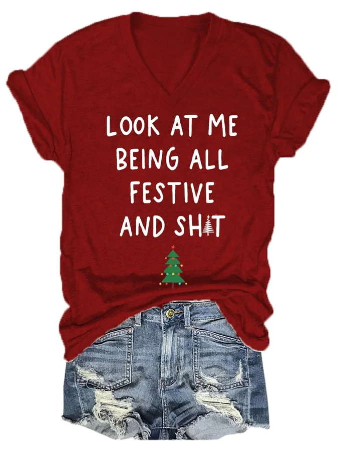 Women'sLook At Me Being All Festive Christmas  Print Casual T-Shirt