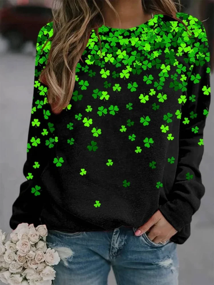 VChics St. Patrick's Day Shamrock Print Sweatshirt