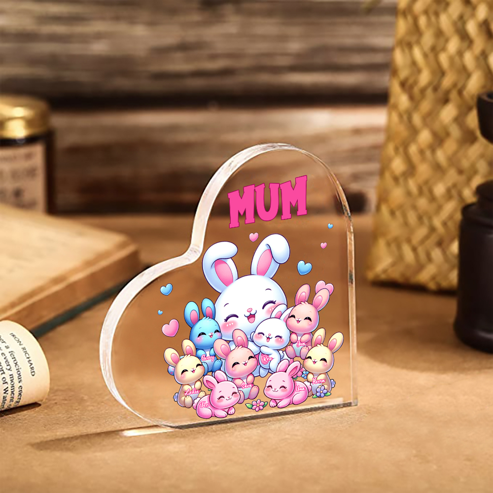 Personalised Text Acrylic Heart Keepsake Custom 8 Names Ornament Bunny Family Gifts For Mother/Grandma-Jessemade AU