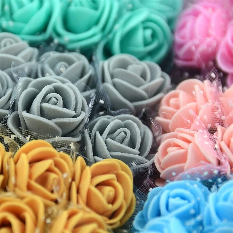 144PCS 2CM Mini Artificial Flower Bubble Rose Bouquet Wedding Home Party Decoration Craft Garland Accessories Fake Flower