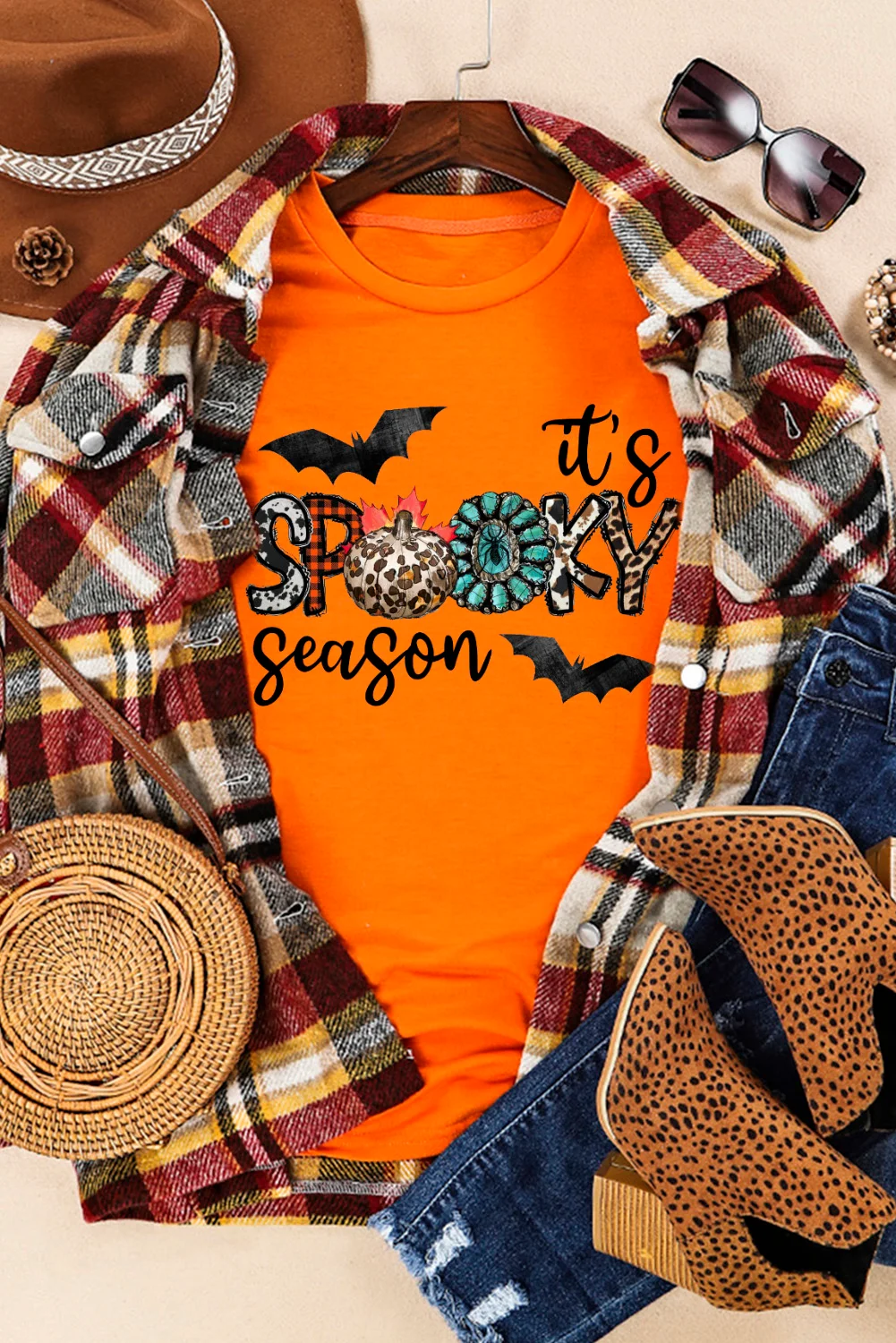 Orange It's Spooky Season Graphic Print Short Sleeve T Shirt | IFYHOME