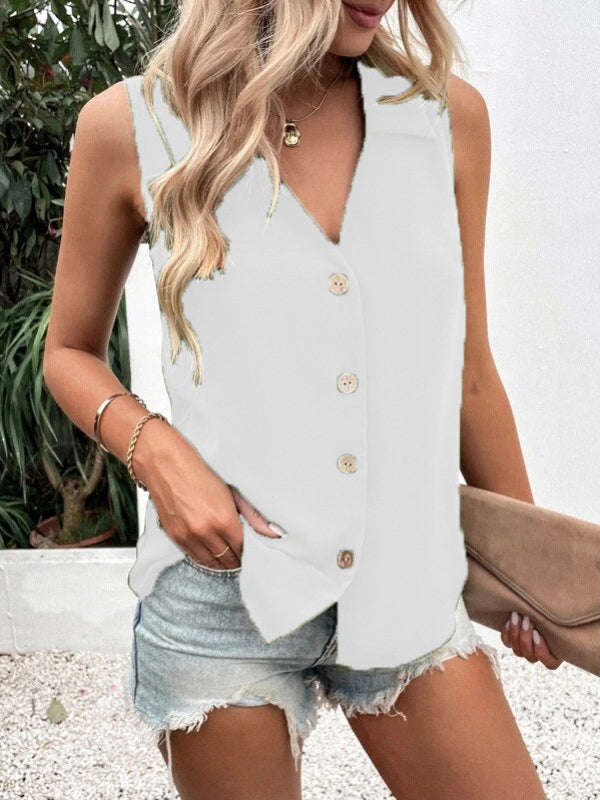 Women's Sleeveless V-neck Solid Color Temperament Tops