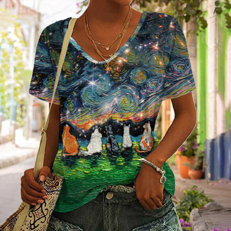 Animal Oil Painting Space Full Color Cosmic Print T-Shirt wearshes