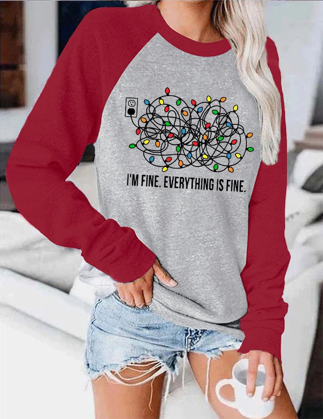 I'm Fine Everything is Fine Christmas Color Block Blouse