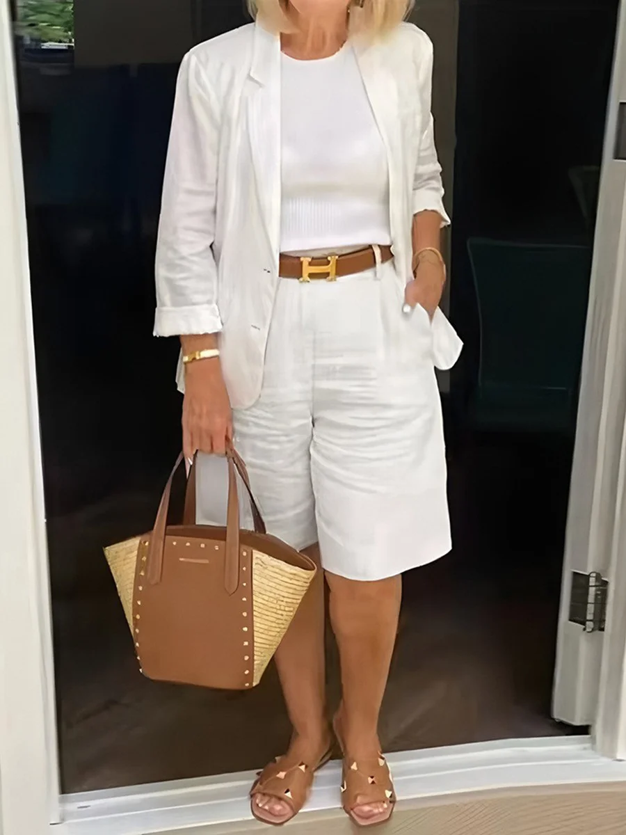 Athvotar Athvotar Spring And Autumn Cotton Mah-Size Casual Long-Sleeved Five-Sleeve Shorts Suit Two Sets