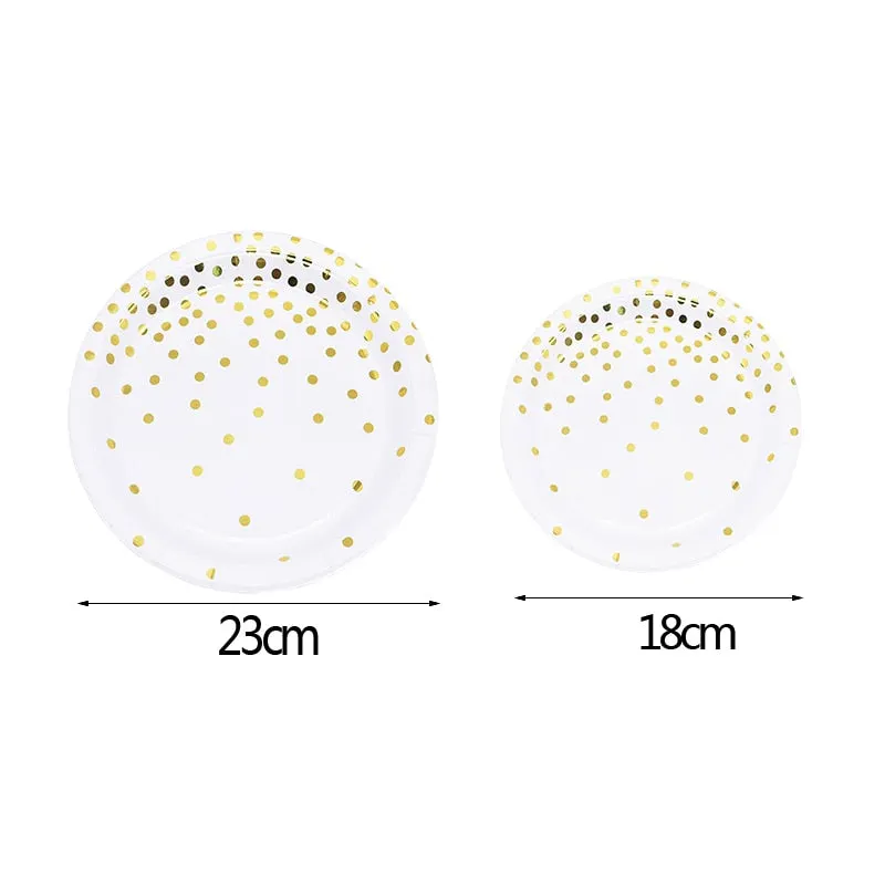 Gold Dot Disposable Tableware Set Paper Plates Paper Cups Straws Birthday Party Decorations Kids Adult Wedding Party Supplies