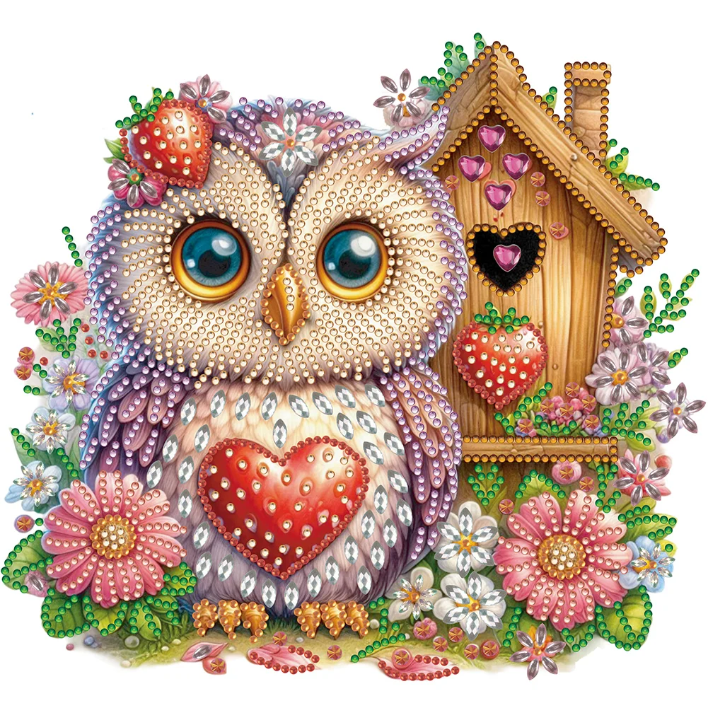 Partial Special-shaped Crystal Rhinestone Diamond Painting - Rose Owl House(Canvas|30*30cm)