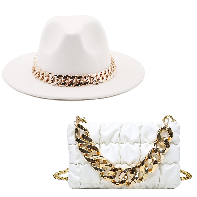 Trendy Metal Chain Bag + Wool Hat Set