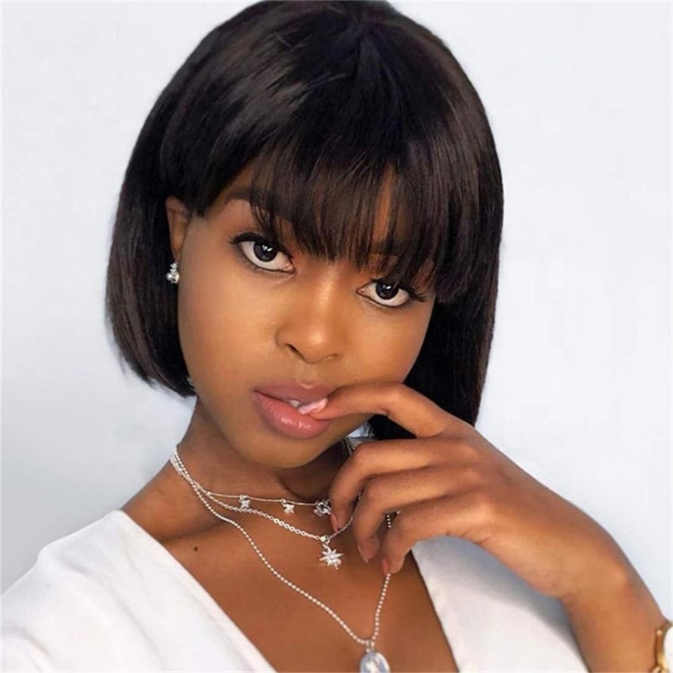 Black Straight Hair Short Wigs With Bangs For Women US Mall Lifes