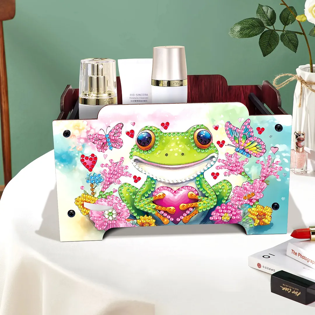 5D DIY Diamond Painting Art Decorative Storage Box Wood Storage Clutch (Frog)