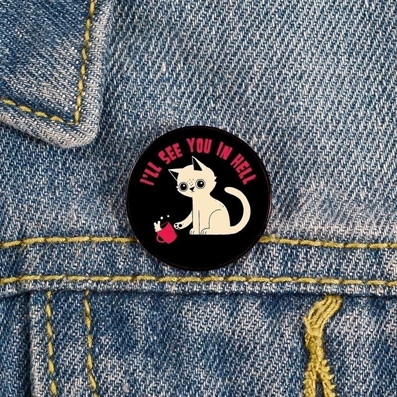 Cartoon Style Pin Cat Zinc Alloy Printing Unisex Brooches