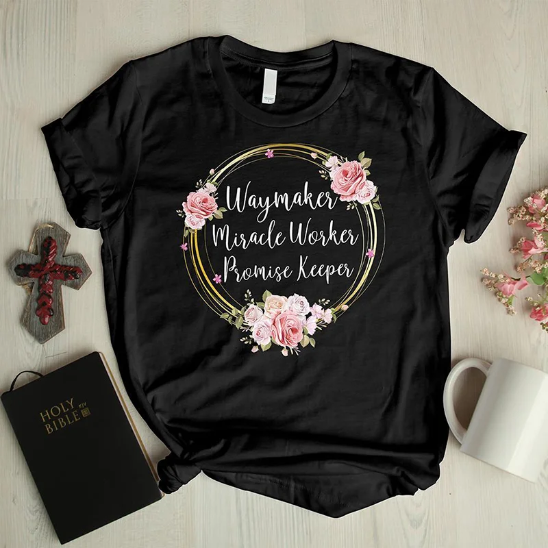 Waymaker rose round collar graphic tees
