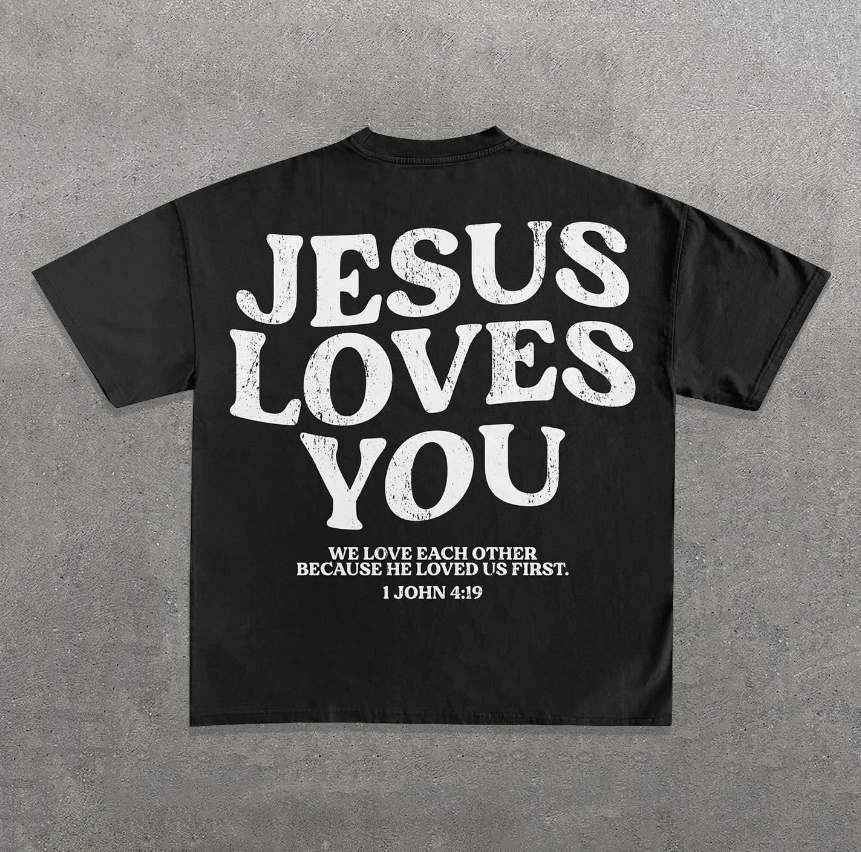 Sopula Vintage Jesus Loves You Graphic Cotton T-Shirt - SOPULA