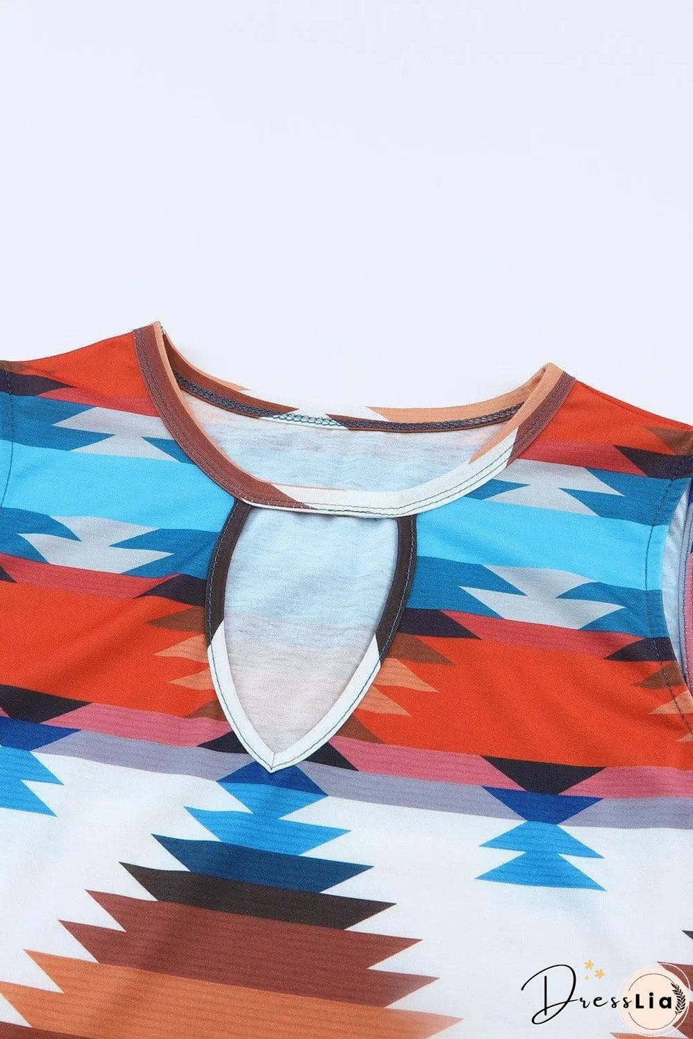Fiery Red Aztec Geometric Print Hollowed Neckline Tank Top