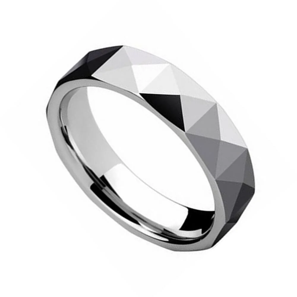 4MM 5MM 6MM 8MM Silver Multi Faceted Couples Tungsten Carbide Polished Wedding Bands