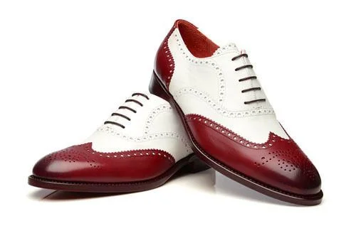 Handmade Men Two Tone Formal Shoes, Spectator Shoes Wing Tip Shoes