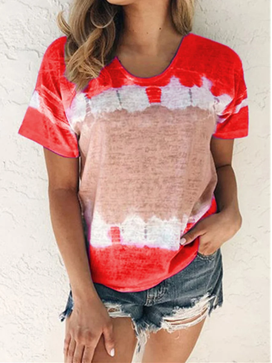 Tie Dye neck Colorblock T-shirt