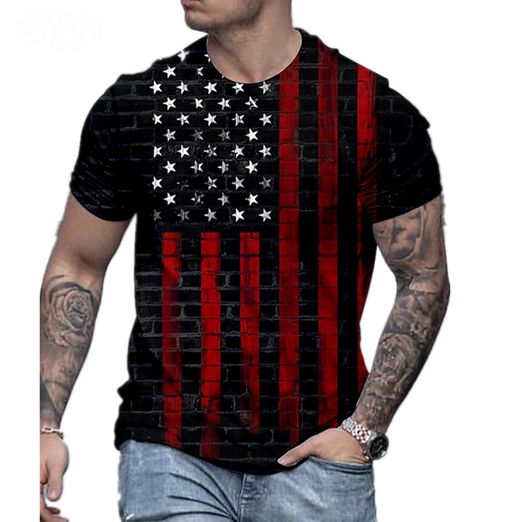 American Flag Print Casual Summer Short Sleeve Men's T-Shirts