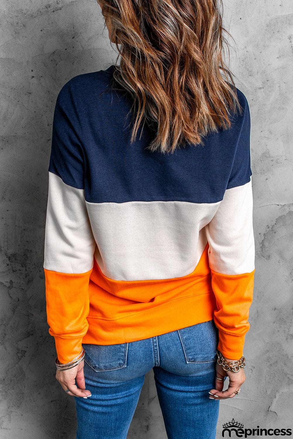 Halloween Skeleton Gesture Print Color Block Sweatshirt