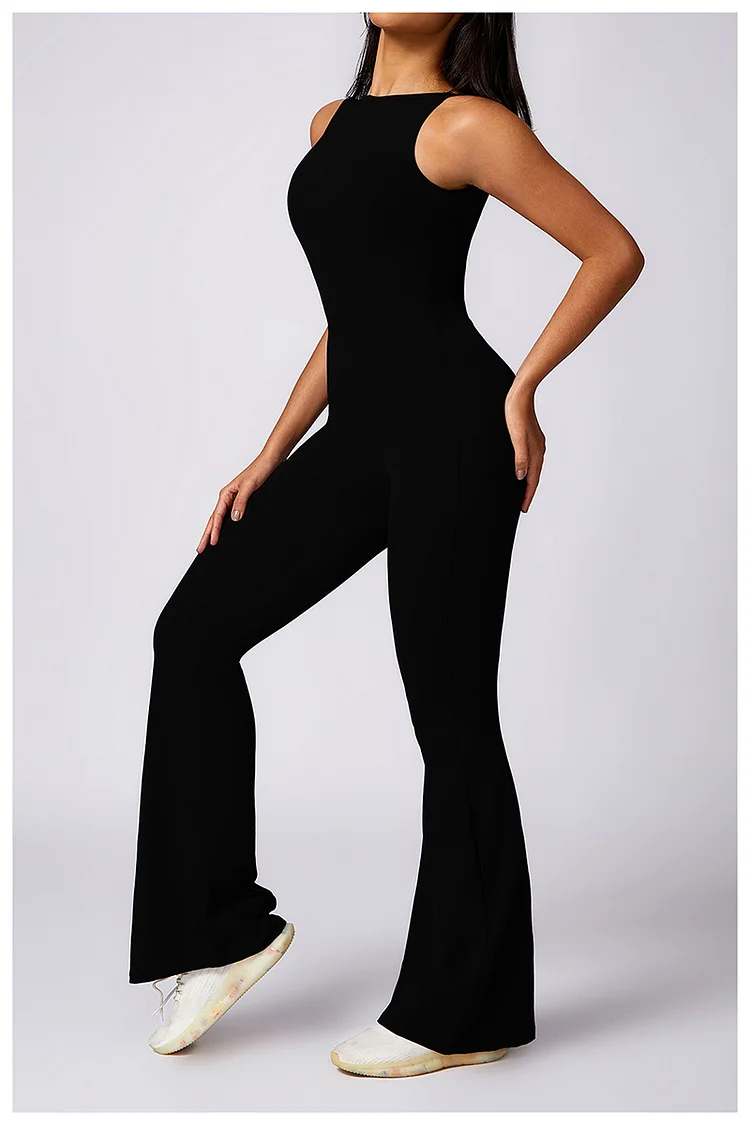 PASUXI Sleeveless Flare Jumpsuits for Women Sexy Backless Bodycon U Back Scrunch Butt Yoga Rompers Seamless Workout Bodysuit huanwei