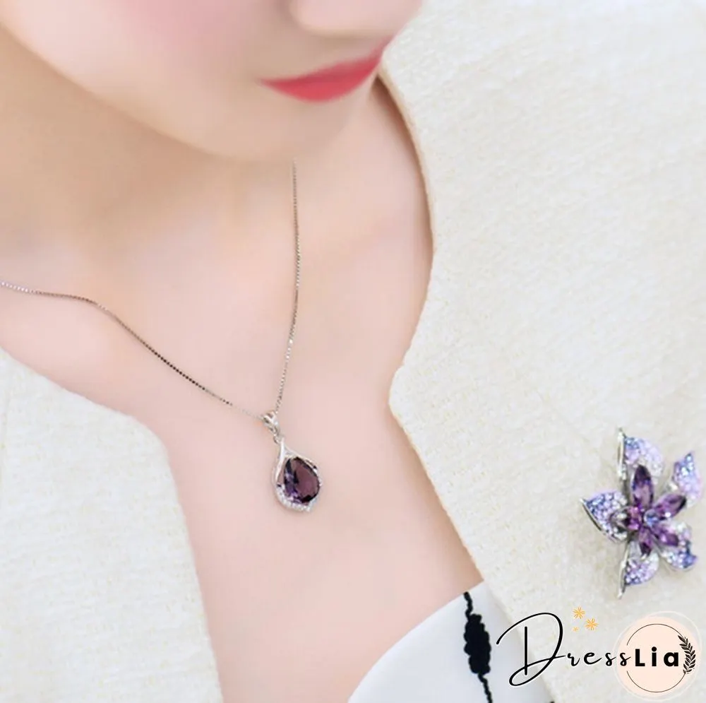 Fashionable and Noble 925 Pure Silver Diamond Lady Necklace Long Pendant Elegant Natural
