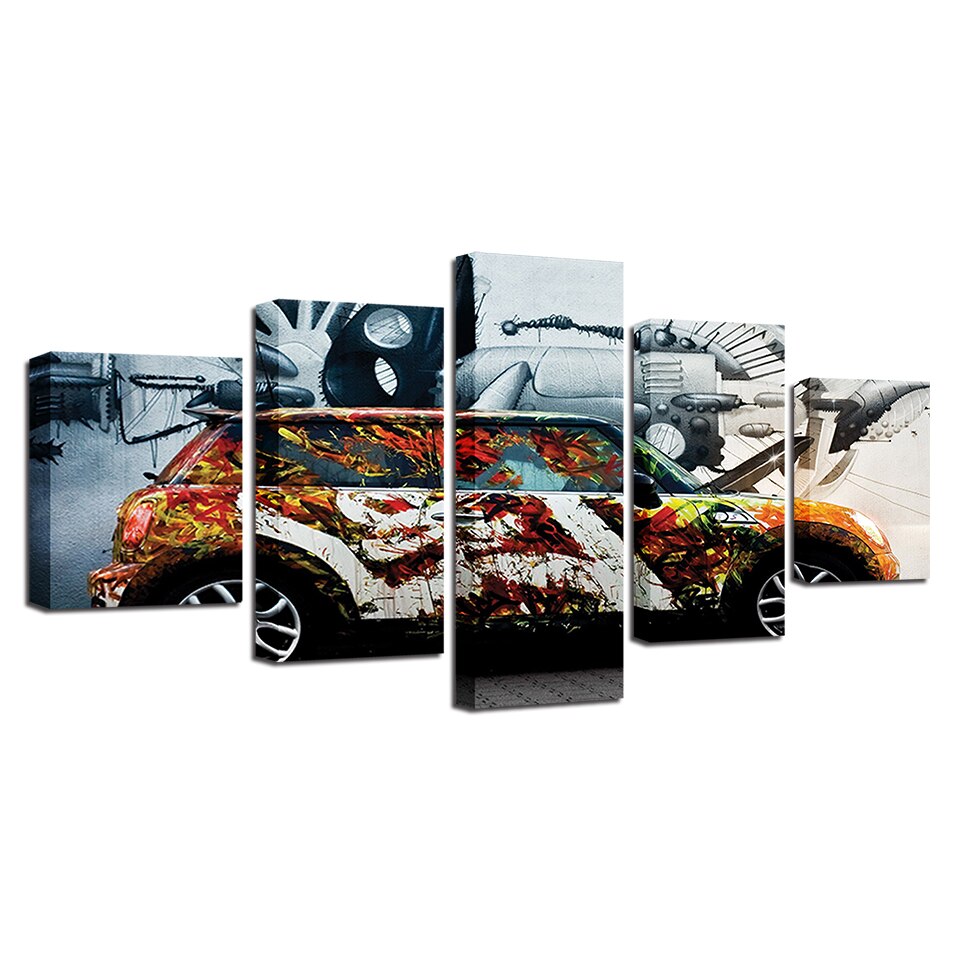 Abstract Mechanical Car Doodle Modern Canvas HD Prints Posters Home Decor Wall Art Pictures 5 Pieces  Art  Paintings No Frame