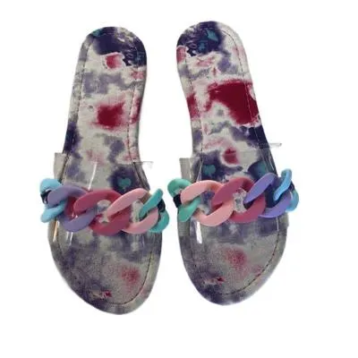Summer Fashion Womens Roman Style Slippers Transparent Chain Decoration Flat Outdoor Womens Sandals 2021 Light Beach Slippers
