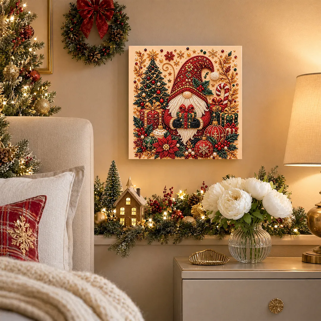 Framed Pearl Painting Kit Christmas Gnome 7.87x7.87in