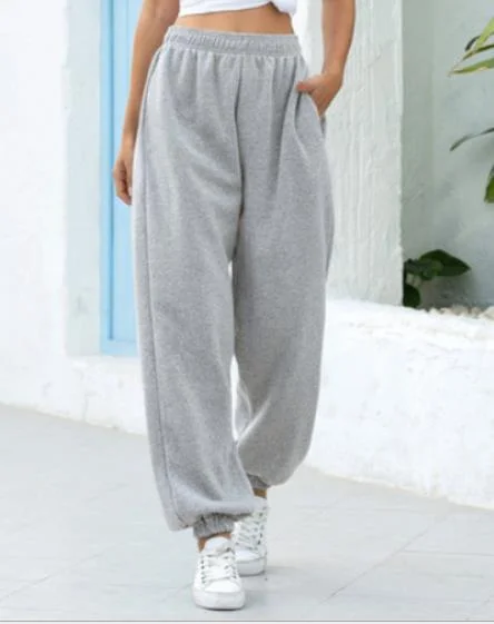 Brownm Elastic-waist High Wide-leg Cropped Loose Large Pants