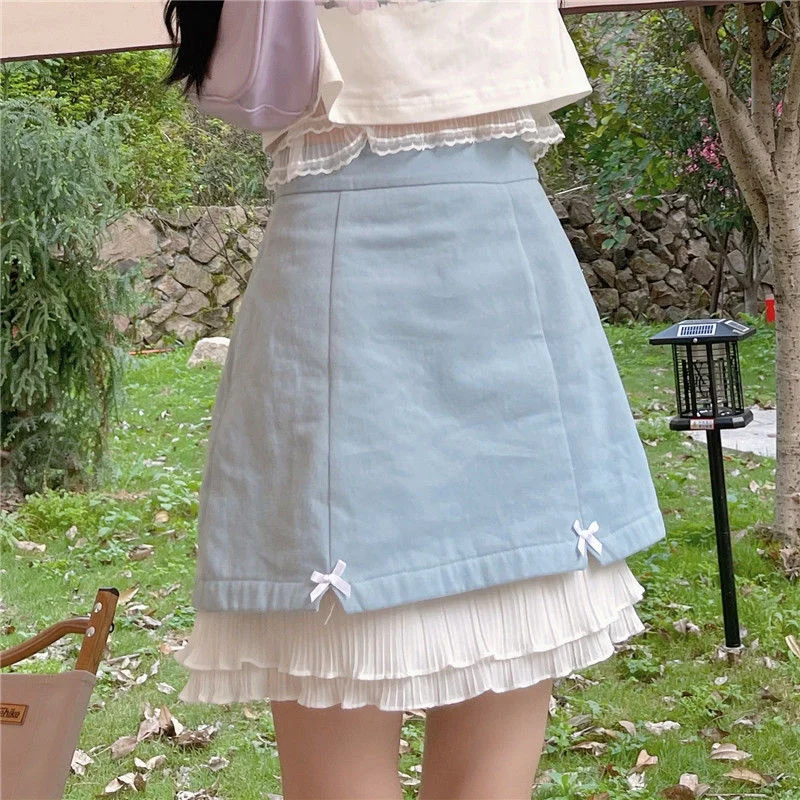 Harajuku Kawaii Fairycore Double Layer Blue Skirt BE1011