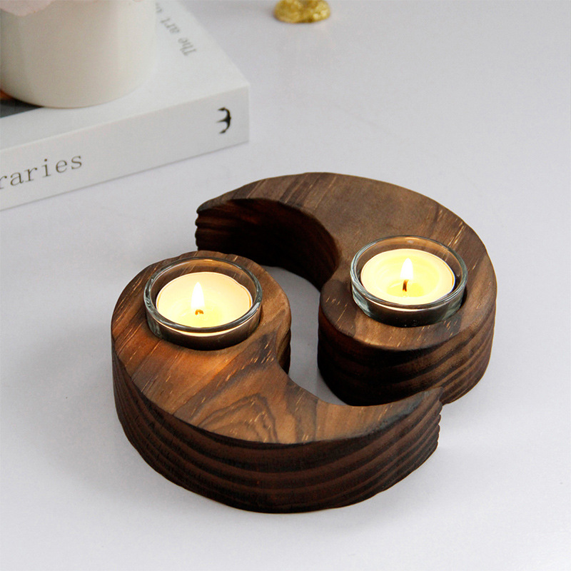 Vintage Wooden Crescent Candlestick