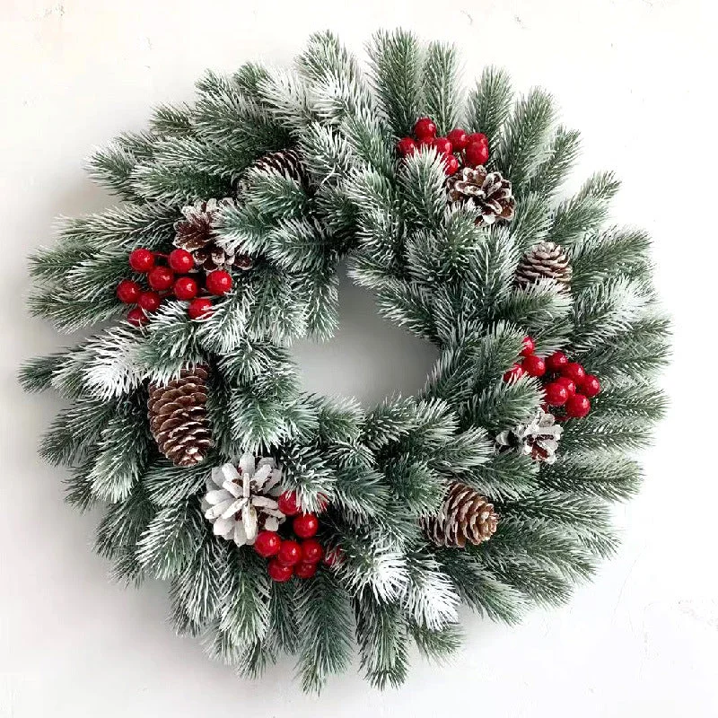 Red Berry Clusters and Pine Cone Winter Door Wreath Snowflake Christmas Wreath