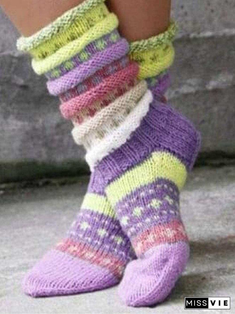 Gradient Contrast Knit Socks