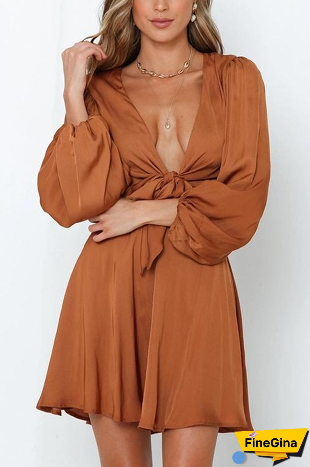 Bow Tie Deep V Neck Mini Dress