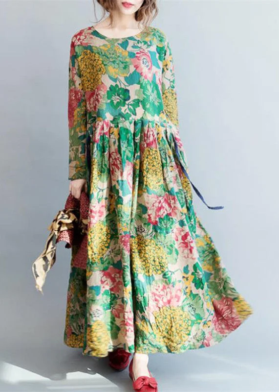 2022 fashion floral long linen dresses plus size clothing maxi dresses