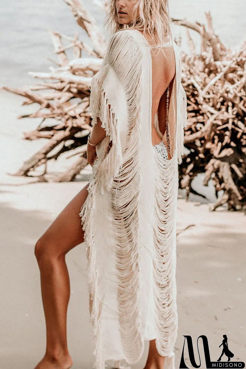 MidiSono - Raw Frayed Curning Cover Dress