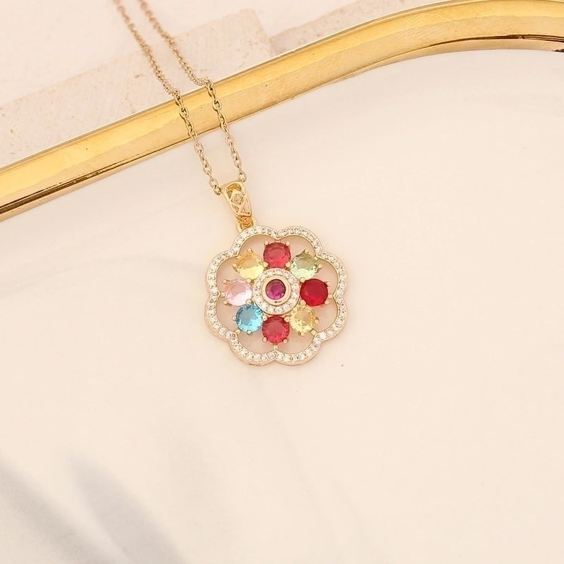 Cute Rainbow Flower Stainless Steel Necklace Inlay Zircon Stainless Steel Necklaces 1 Piece