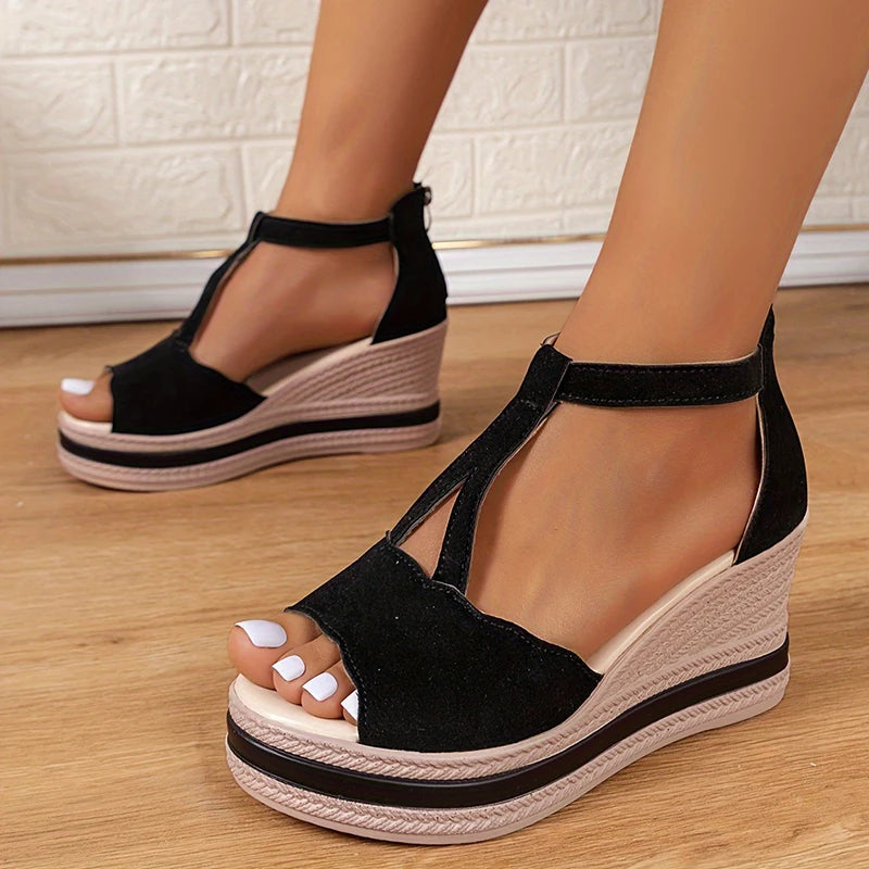 Retro Chunky Platform Gladiator Sandals for Women Plus Size Wedge High Heels Sandals Woman Comfy Peep Toe Platform Sandles 43 Aiertu