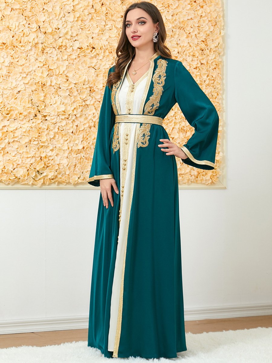 Embroidery Binged Design White Dress and Blue Outerwear Two Piece Set | Oxredo Shop Ramadan Sale