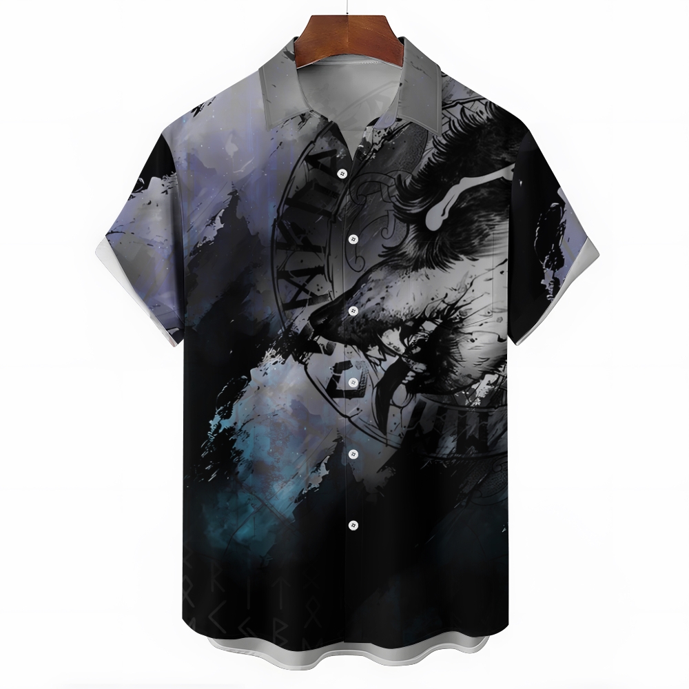 Norse Wolf God and Mystical Runes Hawaiian Shirt