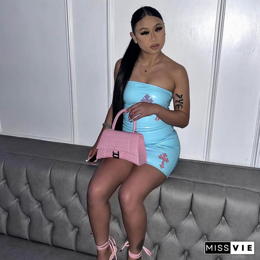 Y2K Cross Embroidered Bodycon Dress