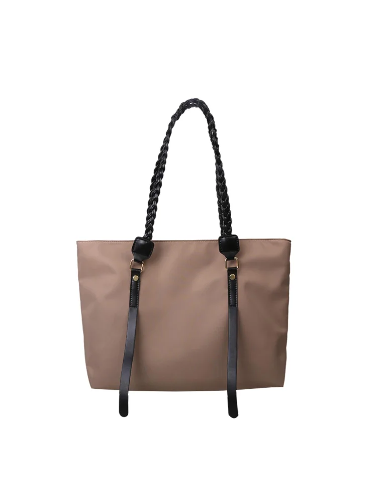 Women Shoulder Handbag Woven Strap Top-handle Bag Big Capacity Tote (Khaki)