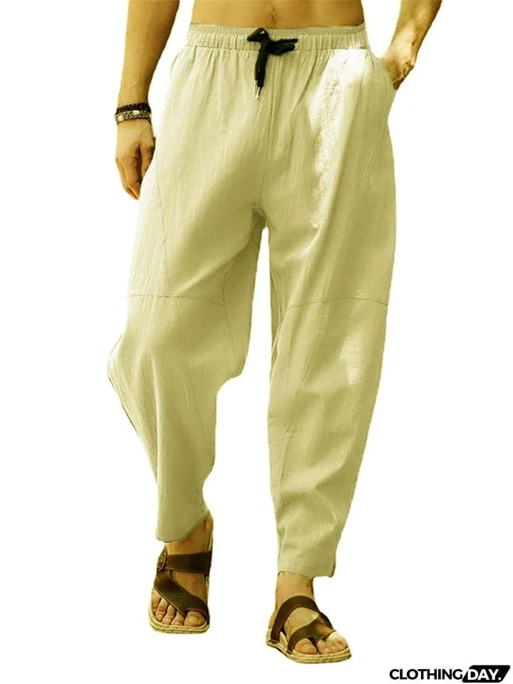 Men Loose Drawstring Casual Solid Color Pants