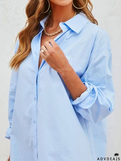 Button Up Long Sleeve Mini Shirt Dress