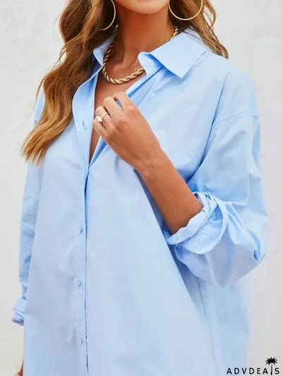 Button Up Long Sleeve Mini Shirt Dress